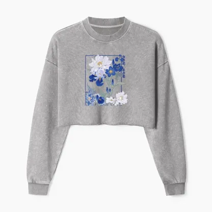 Tokyo-Tiger Blossoms Of The Firmament Washed Crop Sweatshirt