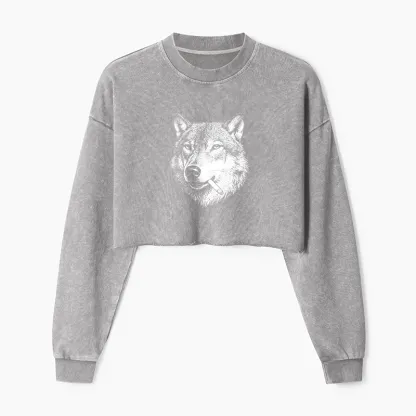 Tokyo-Tiger Cool Wolf Meme Bad Decisions Pending Washed Crop Sweatshirt