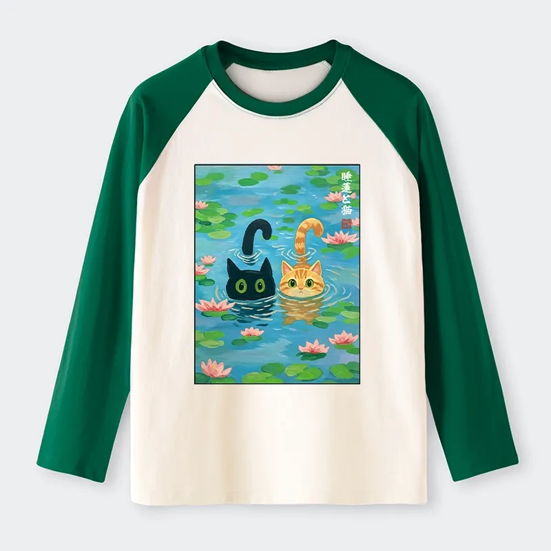 Tokyo-Tiger Cats In The Lotus Pond Raglan Long Sleeve T-shirt