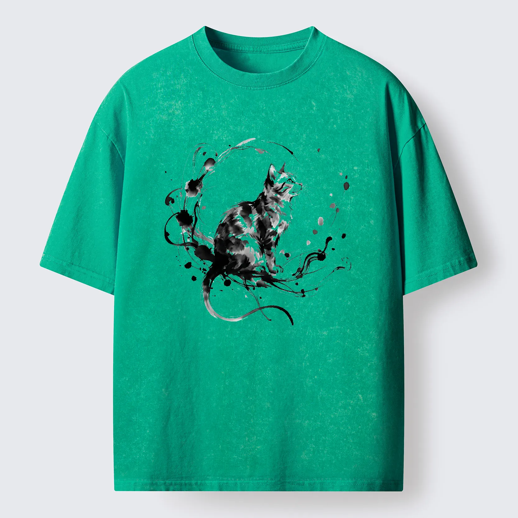 Tokyo-Tiger Ink Cat Washed T-Shirt