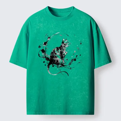 Tokyo-Tiger Ink Cat Washed T-Shirt