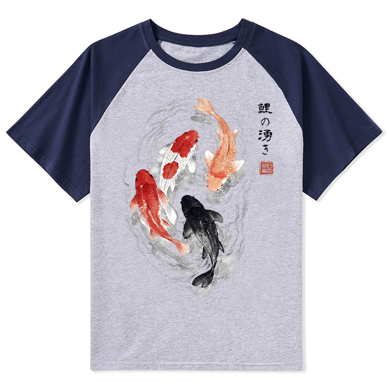 Tokyo-Tiger Koi Fish Flow In Traditional Ink Style Raglan T-shirt