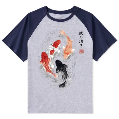 Tokyo-Tiger Koi Fish Flow In Traditional Ink Style Raglan T-shirt