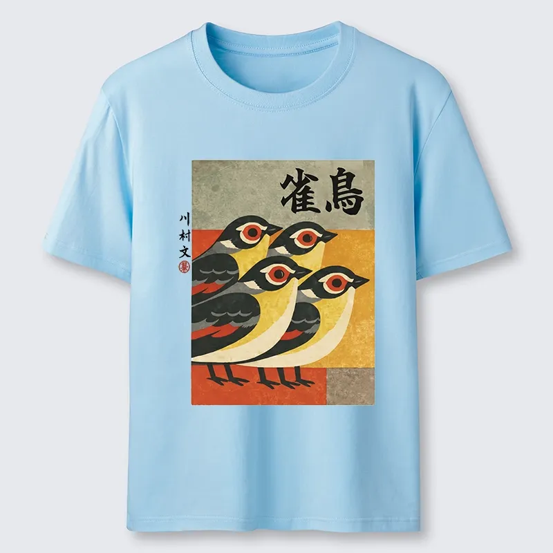 Tokyo-Tiger Cute Sparrows In Retro Japanese Print Classic T-Shirt