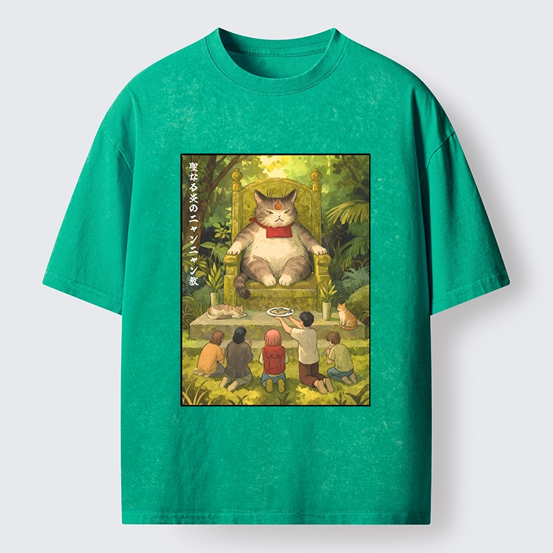 Tokyo-Tiger Cat Religion Meme With Humans Washed T-Shirt