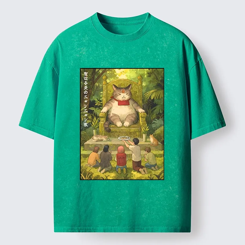 Tokyo-Tiger Cat Religion Meme With Humans Washed T-Shirt