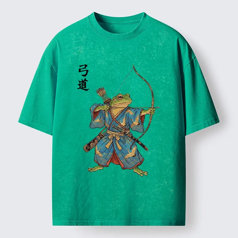Tokyo-Tiger Frog Samurai Archery Art Washed T-Shirt