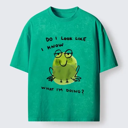 Tokyo-Tiger Little Green Frog Has No Idea What’s Next Washed T-Shirt