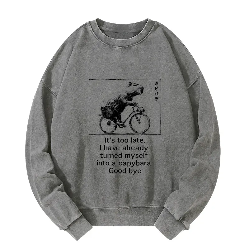 Tokyo-Tiger Funny Capybara Riding A Bicycle Washed Sweatshirt