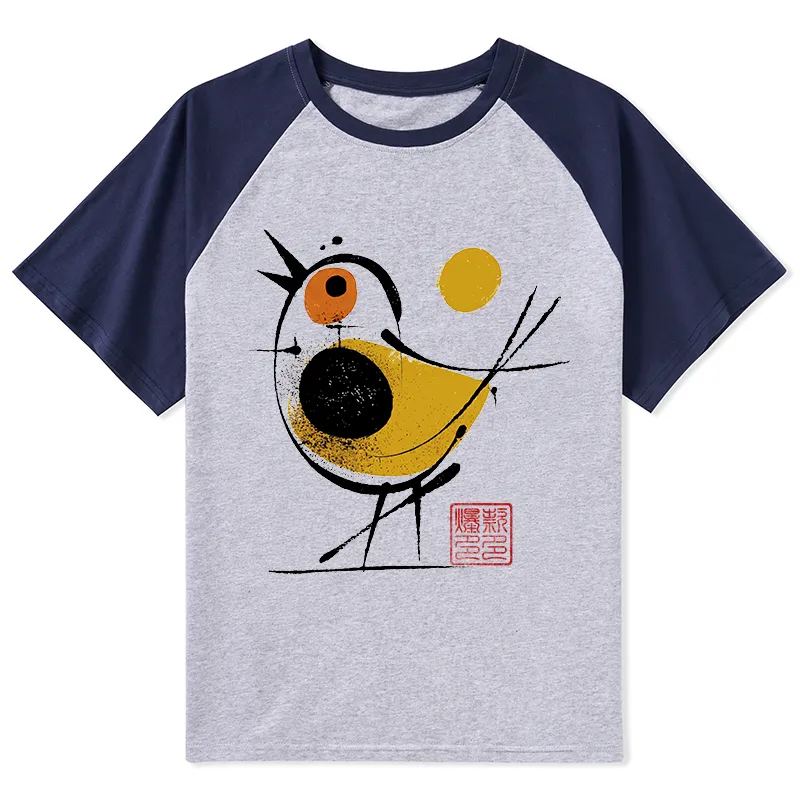 Tokyo-Tiger Aesthetic Yellow And Black Bird Raglan T-shirt