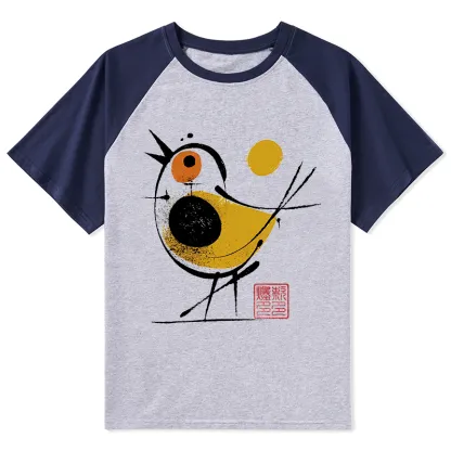 Tokyo-Tiger Aesthetic Yellow And Black Bird Raglan T-shirt