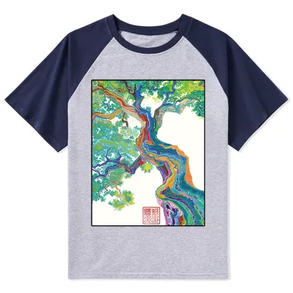 Tokyo-Tiger Colorful Magic Tree Raglan T-shirt