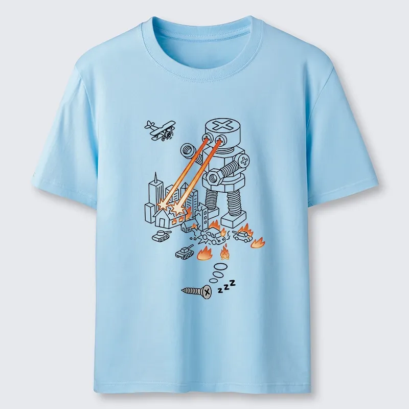 Tokyo-Tiger Funny Screw Robot Destroying City Classic T-Shirt