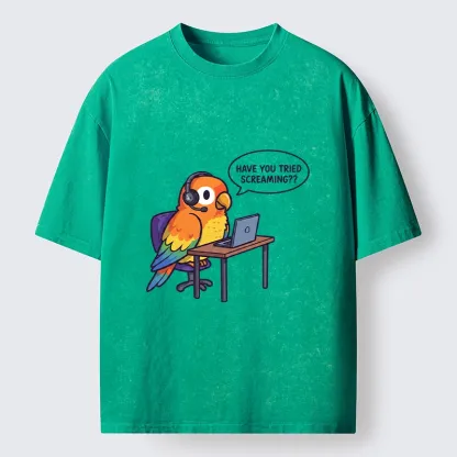 Tokyo-Tiger Funny Bird Call Center Agent Washed T-Shirt