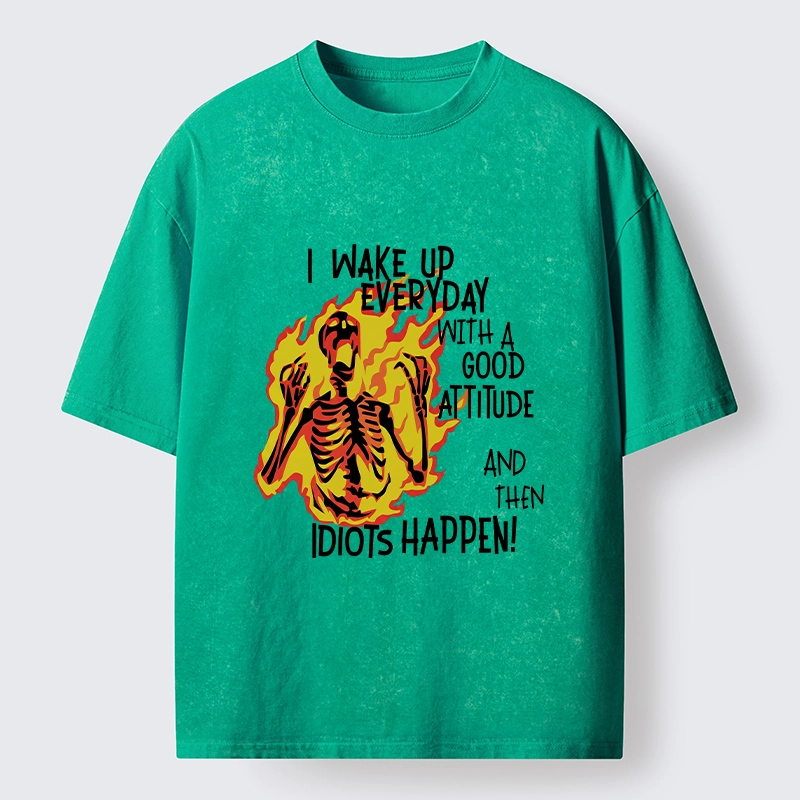 Tokyo-Tiger Skeleton With Bad Attitude Meme Washed T-Shirt