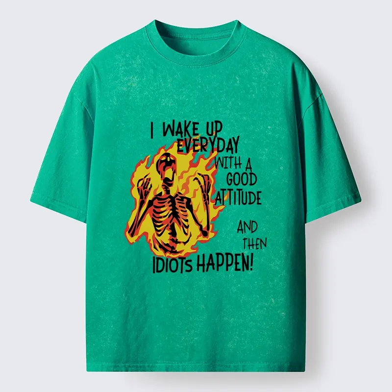Tokyo-Tiger Skeleton With Bad Attitude Meme Washed T-Shirt