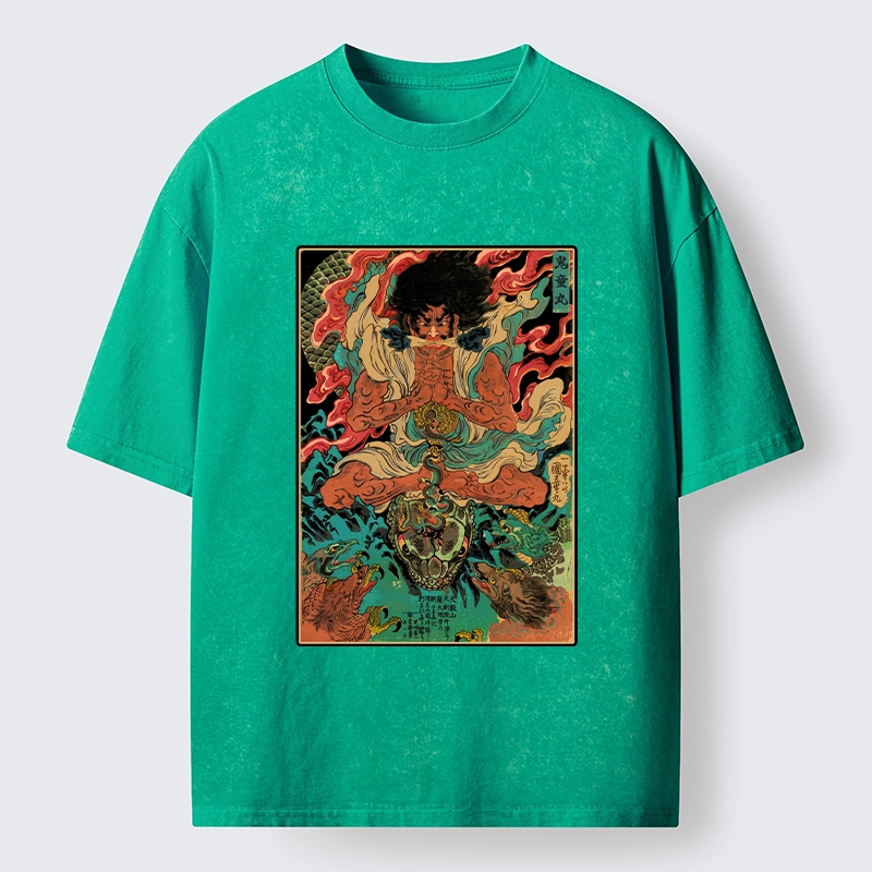 Tokyo-Tiger Classic Japanese Oni Painting Washed T-Shirt