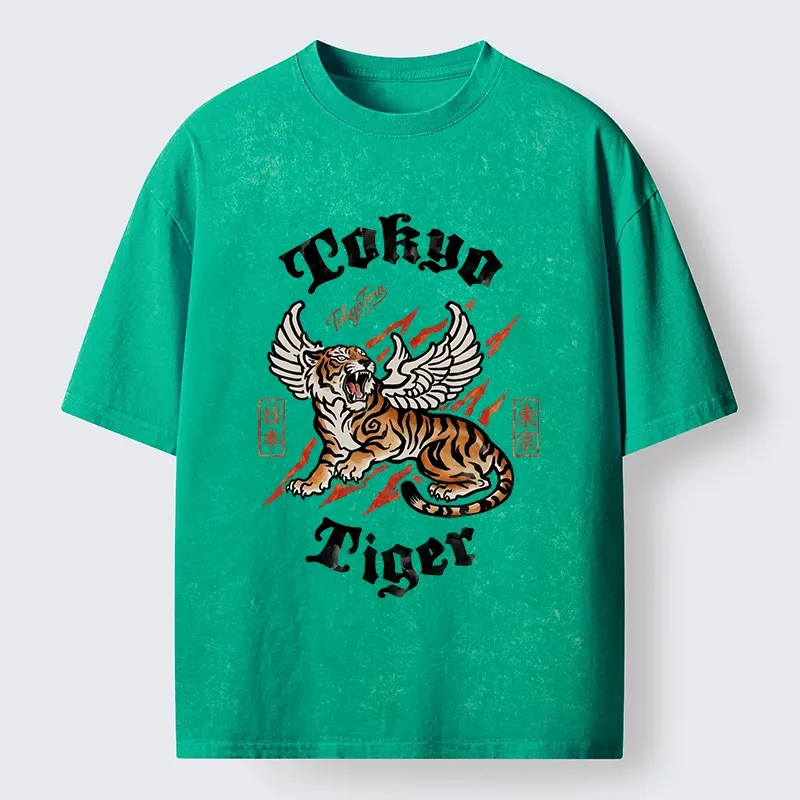 Tokyo-Tiger With Wings Art Washed T-Shirt