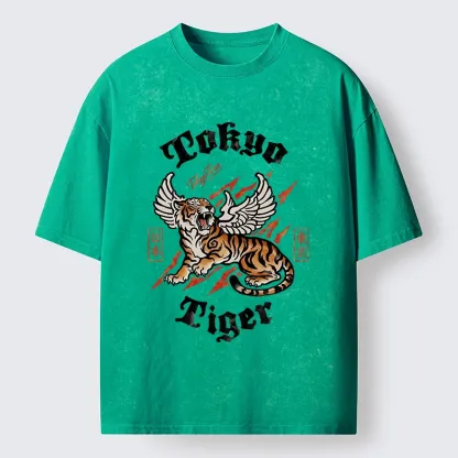 Tokyo-Tiger With Wings Art Washed T-Shirt