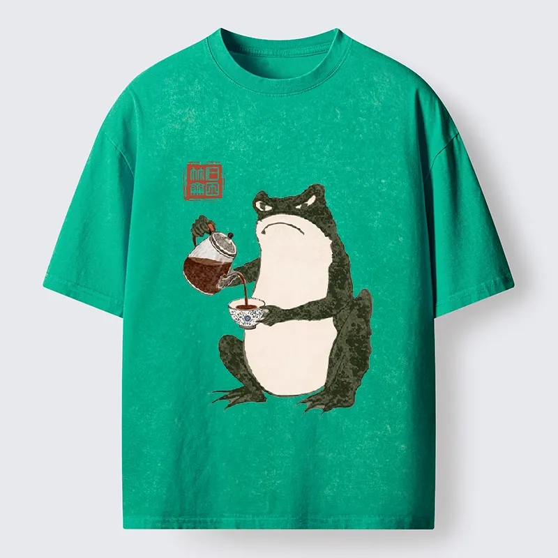 Tokyo-Tiger Frog With A Serious Tea Break Washed T-Shirt