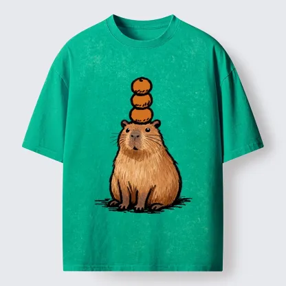 Tokyo-Tiger Funny Capybara Orange Meme Washed T-Shirt