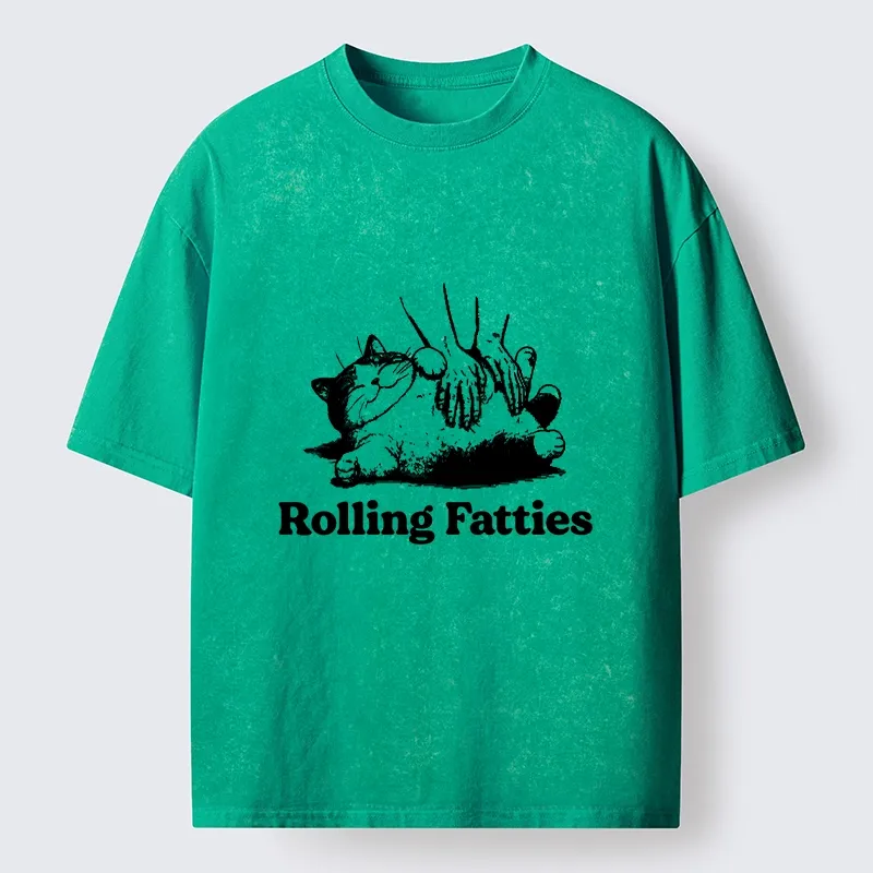Tokyo-Tiger Rolling Fatties Cat Massage Meme Washed T-Shirt