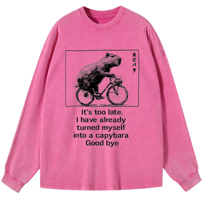 Tokyo-Tiger Funny Capybara Riding A Bicycle Washed Long Sleeve T-Shirt