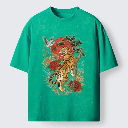 Tokyo-Tiger Majestic Tiger Under The Red Sun Washed T-Shirt