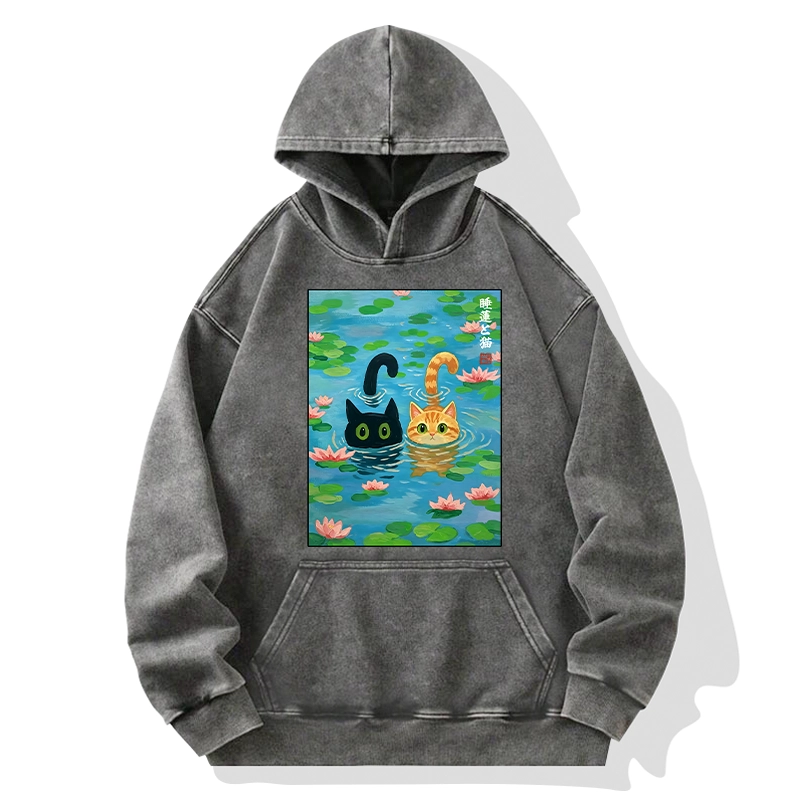 Tokyo-Tiger Cats In The Lotus Pond Washed Hoodie