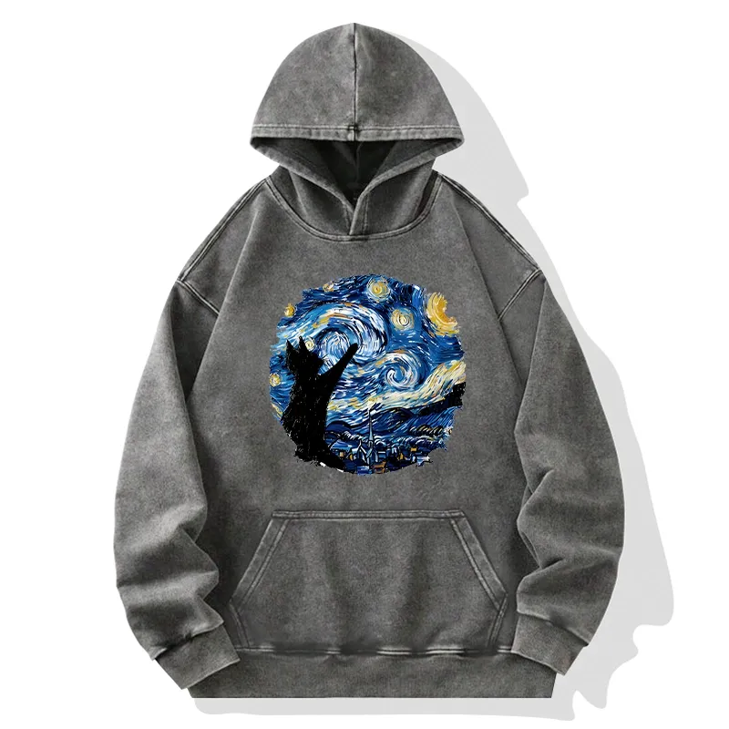Tokyo-Tiger Starry Night Black Cat Washed Hoodie