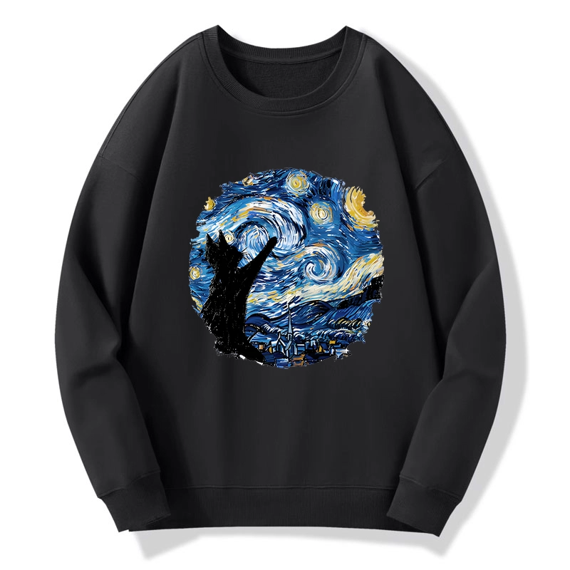Tokyo-Tiger Starry Night Black Cat Classic Sweatshirt
