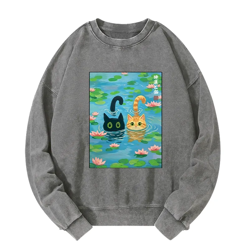 Tokyo-Tiger Cats In The Lotus Pond Washed Sweatshirt