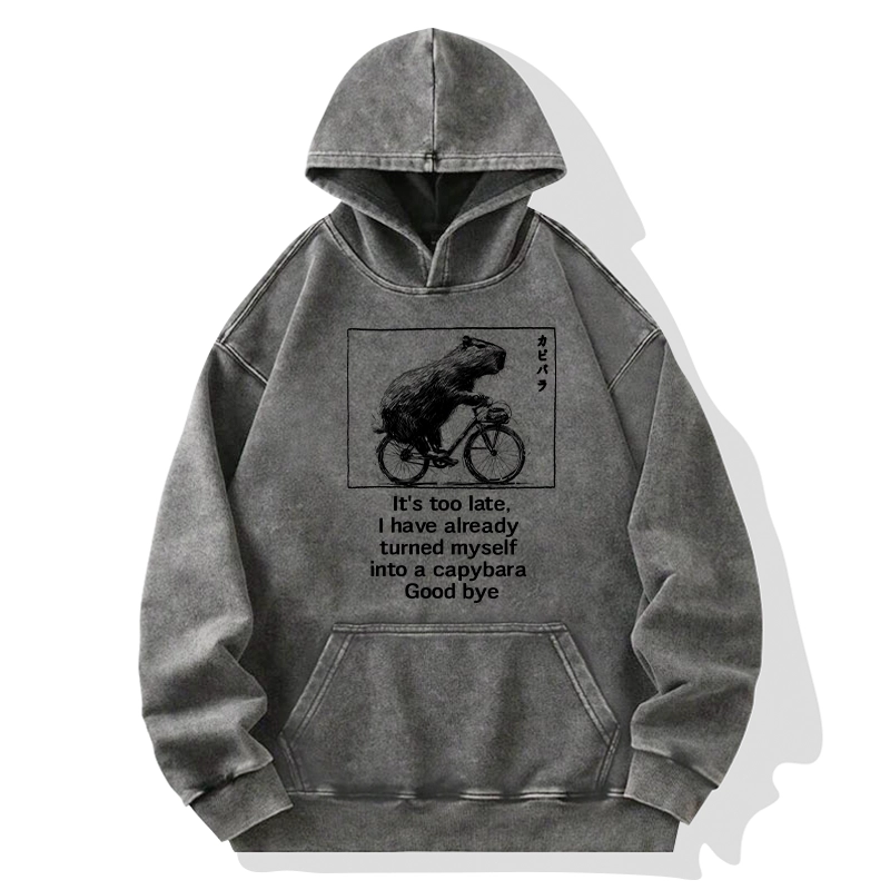 Tokyo-Tiger Funny Capybara Riding A Bicycle Washed Hoodie