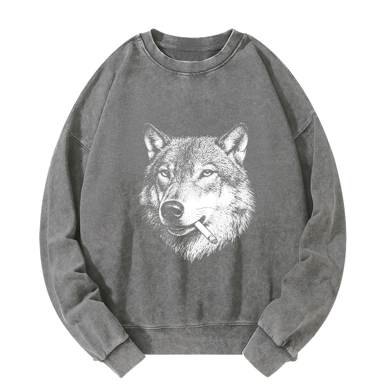 Tokyo-Tiger Cool Wolf Meme Bad Decisions Pending Washed Sweatshirt