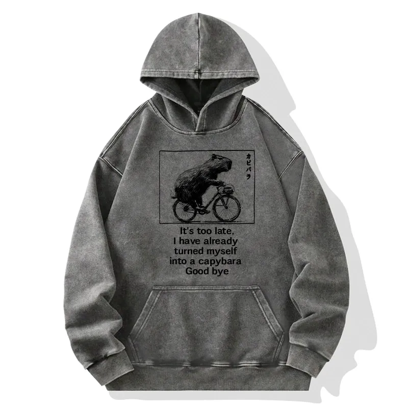 Tokyo-Tiger Funny Capybara Riding A Bicycle Washed Hoodie