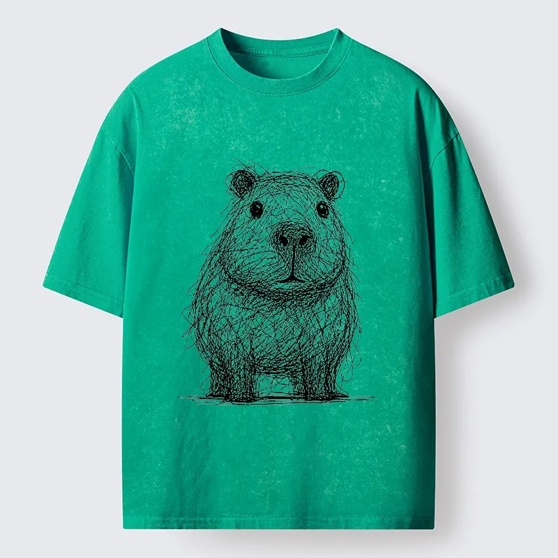 Tokyo-Tiger Capybara Chaos Sketch Washed T-Shirt