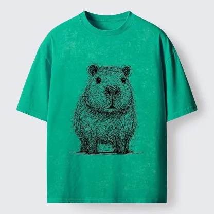Tokyo-Tiger Capybara Chaos Sketch Washed T-Shirt