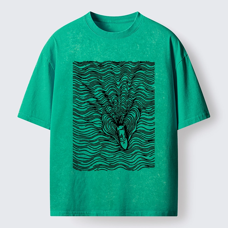 Tokyo-Tiger Line Art Boat On The Ocean Washed T-Shirt