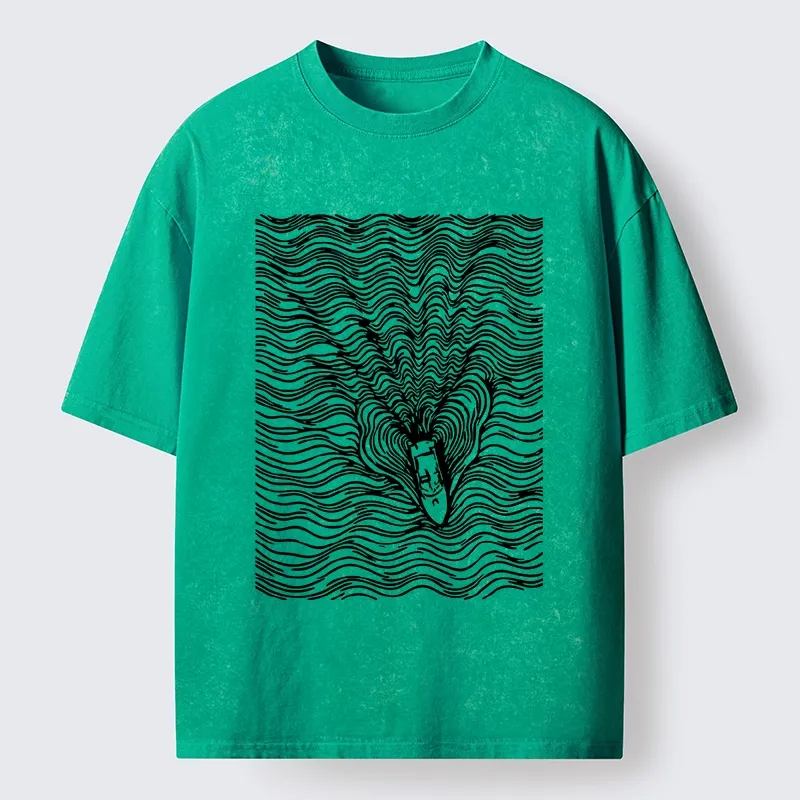 Tokyo-Tiger Line Art Boat On The Ocean Washed T-Shirt