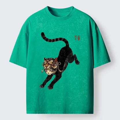 Tokyo-Tiger Cat With Tiger Mask Cool Art Washed T-Shirt