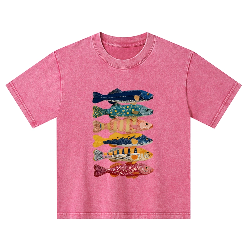 Tokyo-Tiger Colorful Fish Art Collection Kids Washed T-Shirt