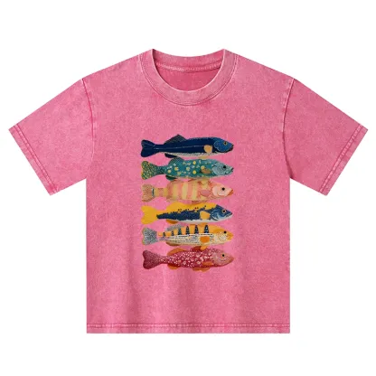 Tokyo-Tiger Colorful Fish Art Collection Kids Washed T-Shirt