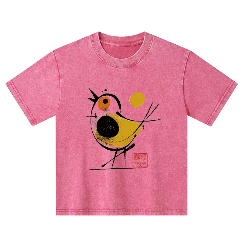 Tokyo-Tiger Aesthetic Yellow And Black Bird Kids Washed T-Shirt