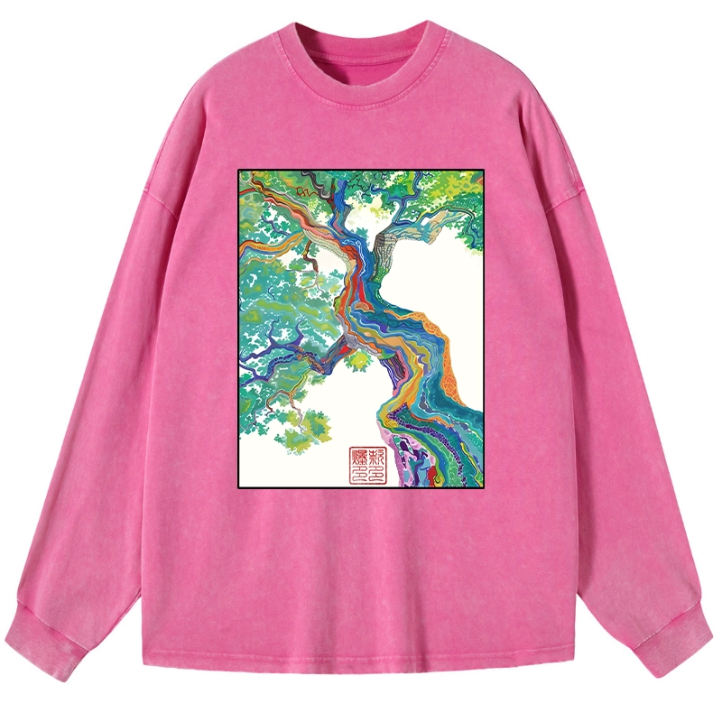 Tokyo-Tiger Colorful Magic Tree Washed Long Sleeve T-Shirt