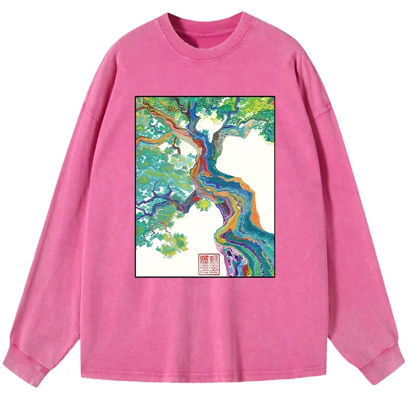 Tokyo-Tiger Colorful Magic Tree Washed Long Sleeve T-Shirt