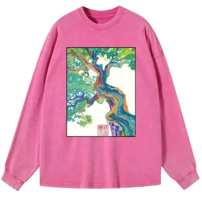 Tokyo-Tiger Colorful Magic Tree Washed Long Sleeve T-Shirt