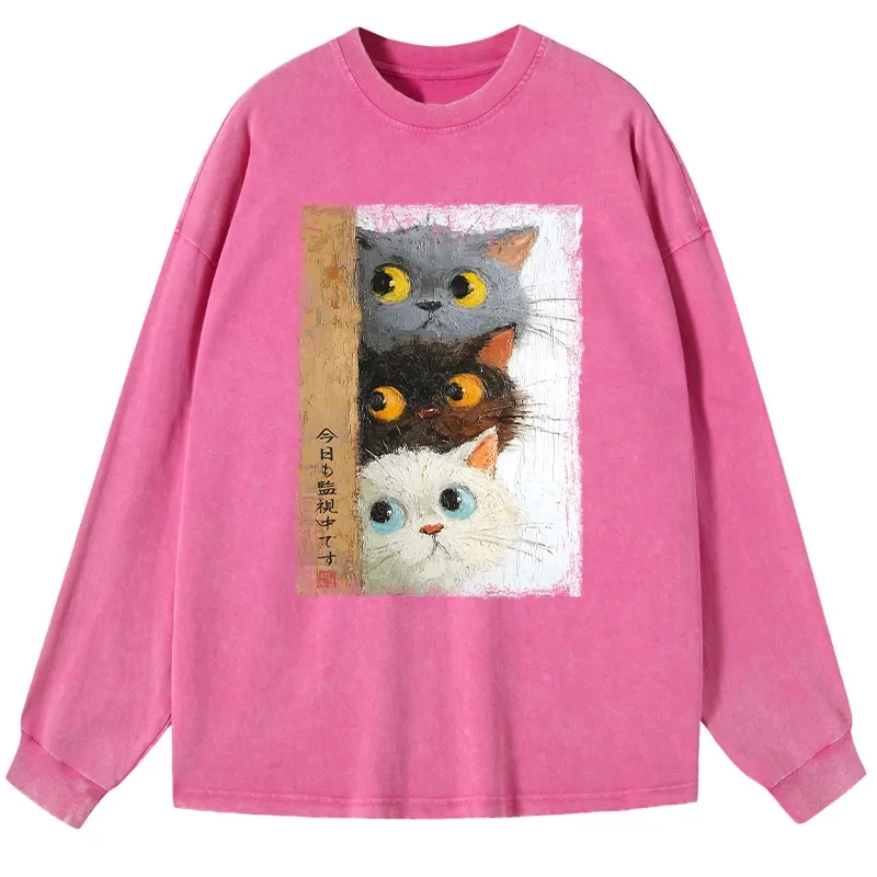 Tokyo-Tiger Three Cute Cats Watch You Washed Long Sleeve T-Shirt