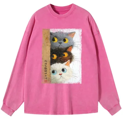 Tokyo-Tiger Three Cute Cats Watch You Washed Long Sleeve T-Shirt