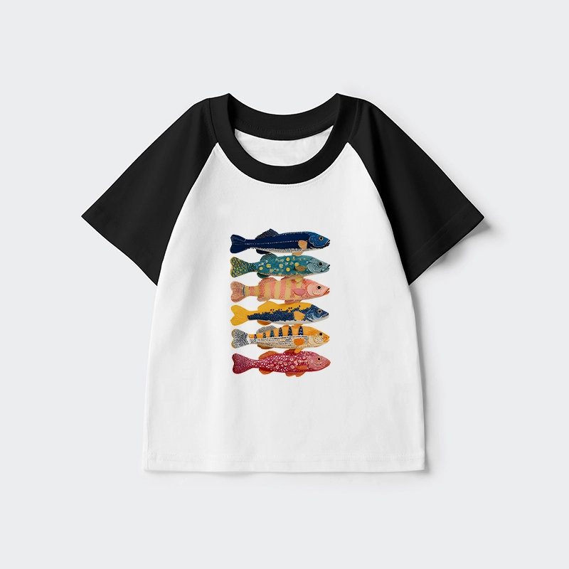 Tokyo-Tiger Colorful Fish Art Collection Kids Raglan T-shirt