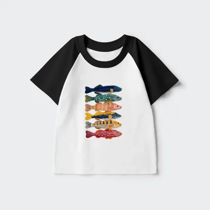 Tokyo-Tiger Colorful Fish Art Collection Kids Raglan T-shirt